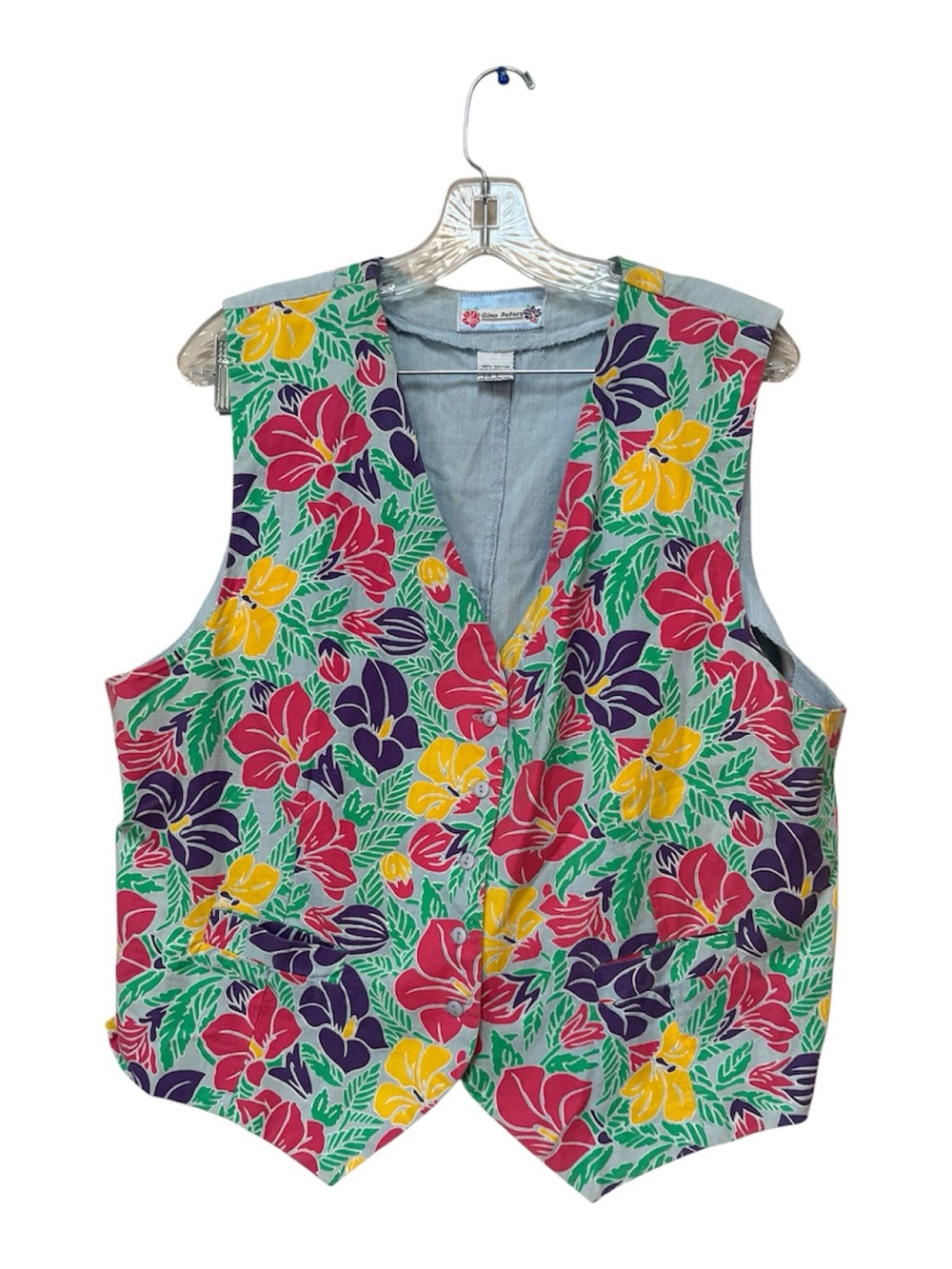 Vintage Gina Peters Tropical Floral Waistcoat L Dopamine 90s Resort Vest